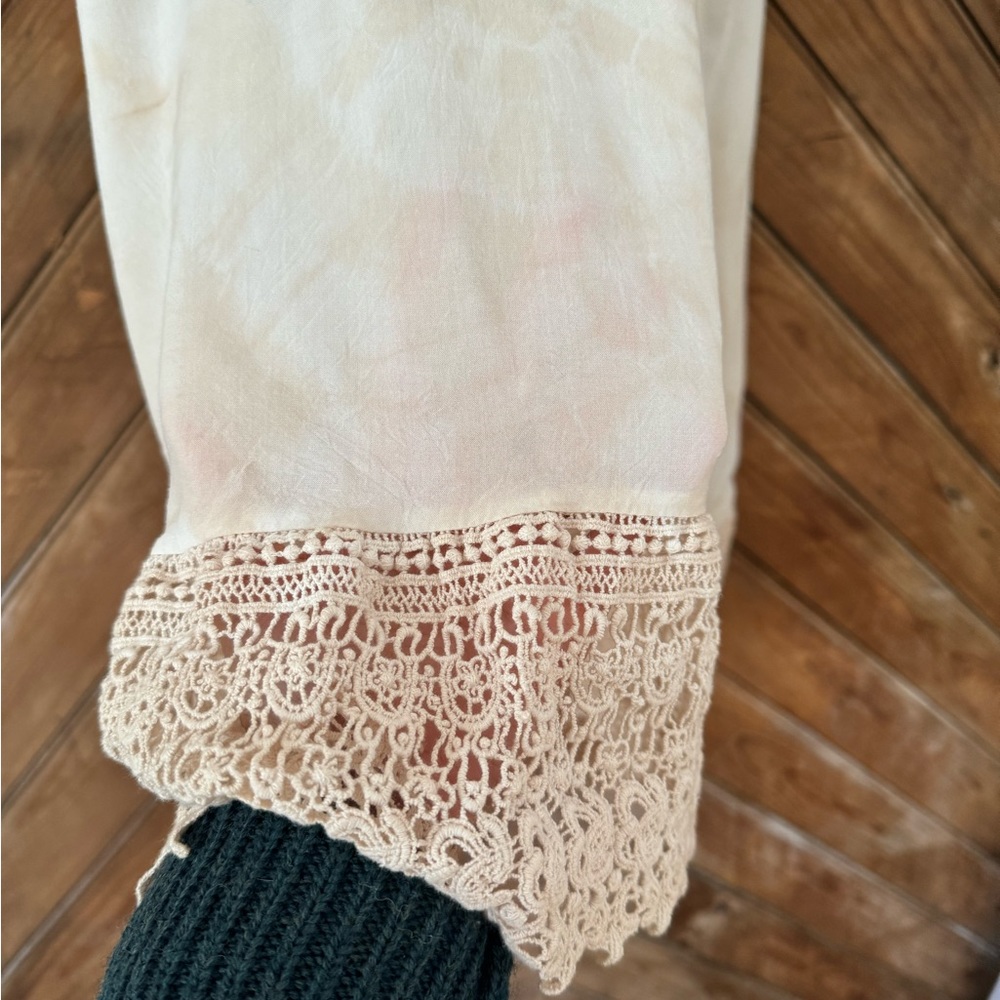 Free People Intimately XS white midi dress lace boho hand tie dyed - Picture 8 of 10